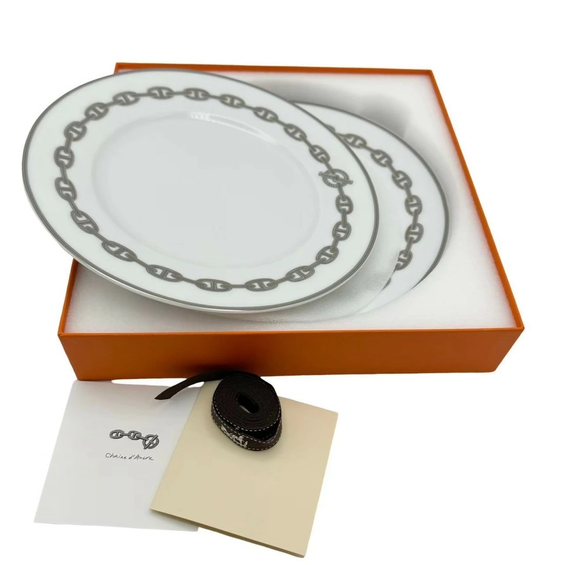 Hermes White Porcelain France Dessert Plate Set 23cm Chaine D'Ancre (1 of 6)