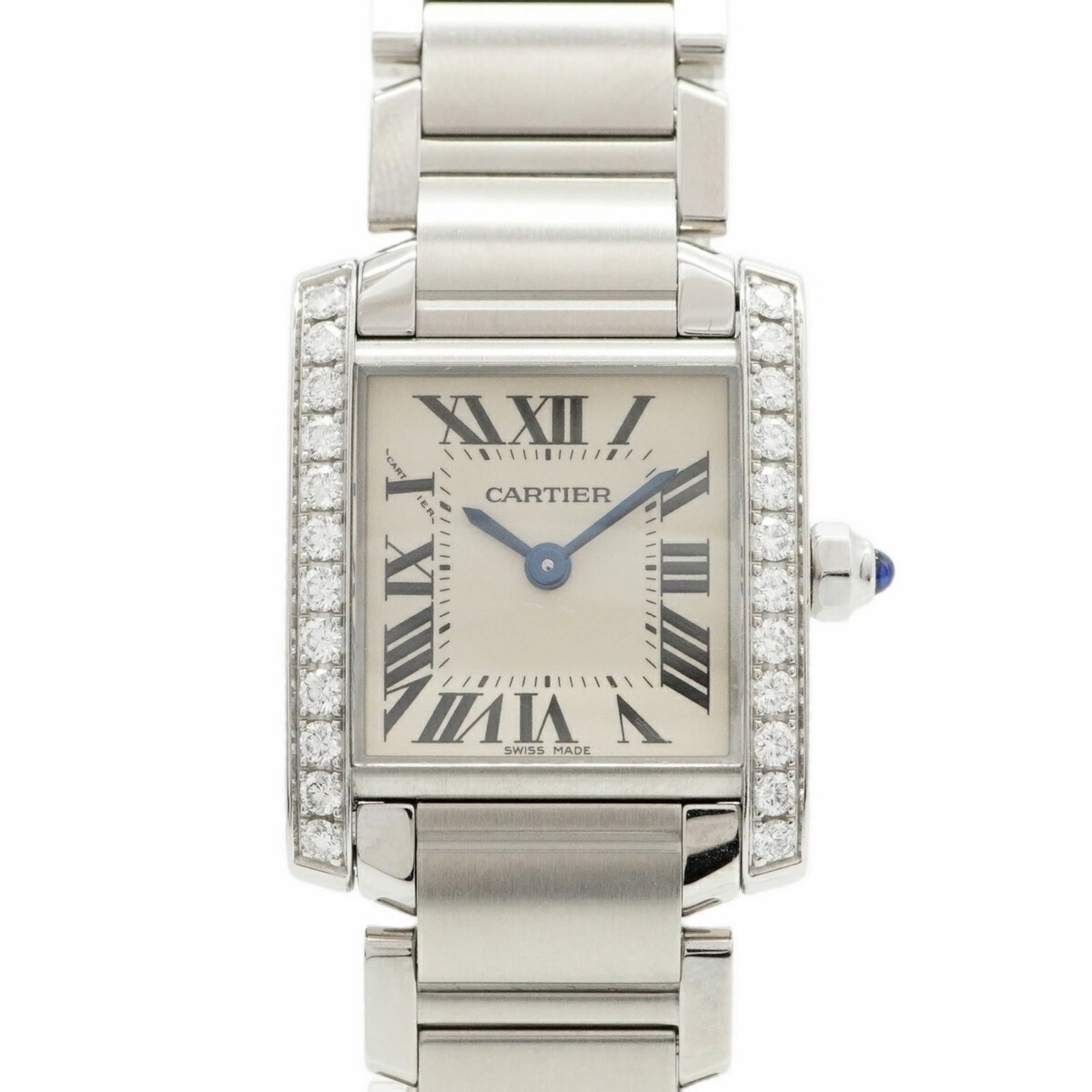 Cartier wristwatch: Cartier wristwatch A stunning Cartier wristwatch in ivory, boasting sleek stainless steel details and a classic 20.7mm case size that exudes timeless elegance. With its subtle scratches and signs of