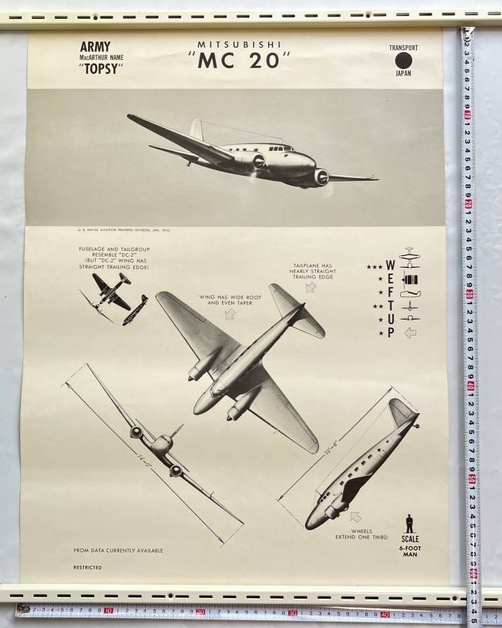 US Navy Aircraft Recognition Poster WWII 1943 Mitsubishi MC-20 Topsy Transport (1 of 8)
