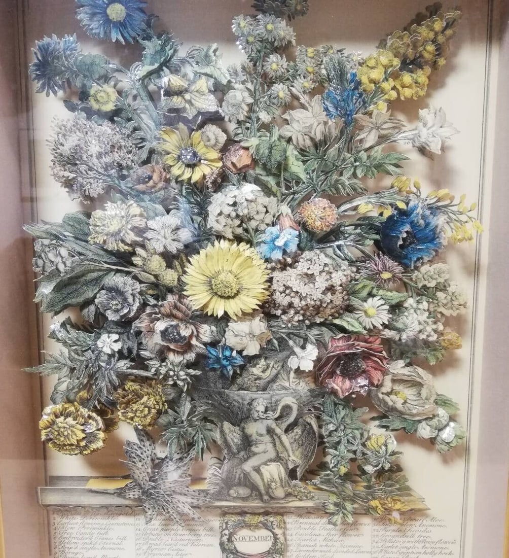 Henry Fletcher "November" Lithograph Rare Flower 3D layered Paper Cut Art (1 of 9)