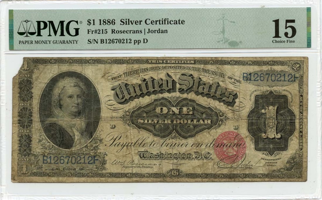1886 $1 Silver Certificate FR#215 PMG F15 Martha (1 of 1)