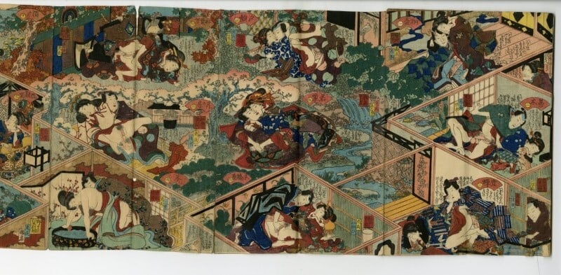 kunimori Japan Antique Woodblock Prints Private room cuddle Picture scroll: kunimori Japan Antique Woodblock Prints Private room cuddle Picture scroll Unwind in the serene atmosphere of a traditional Japanese private room, brought to life by a stunning kunimori Japan Antique