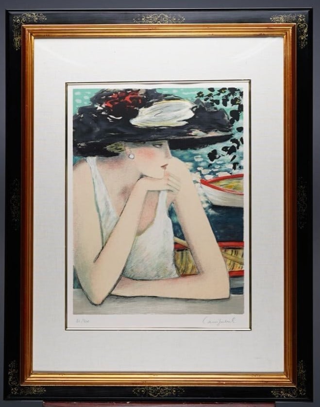 Limited edition signed spring boat framed by Jean-Pierre Cassigneul lithograph. (1 of 10)