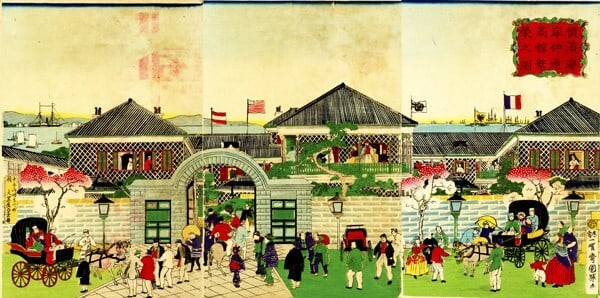 Kuniteru Utagawa Japan Woodblock Prints Yokohama Horse carriage Coast Triptych (1 of 1)