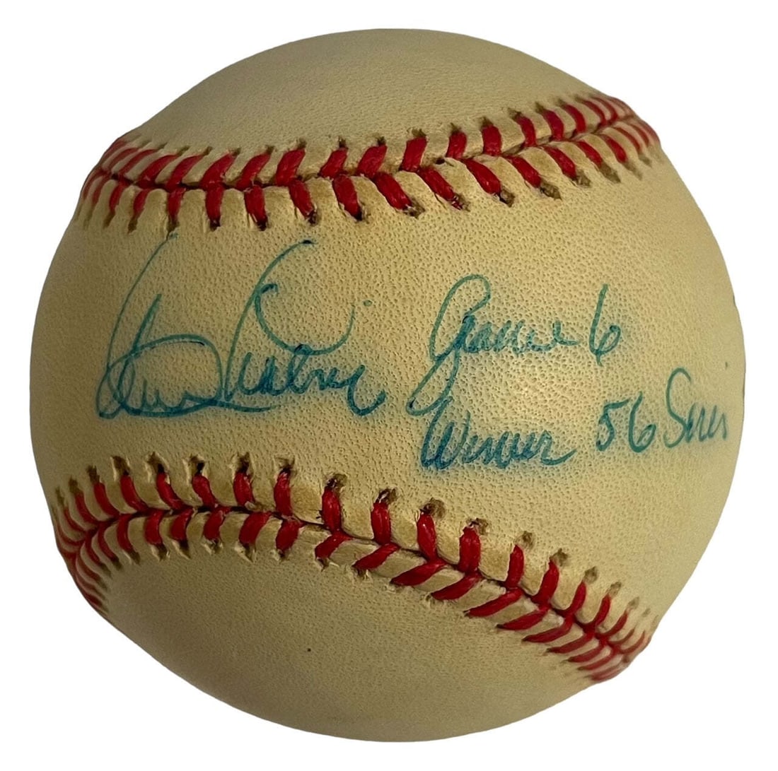 Clem Labine Game 6 Winner 56 Series Autographed Official Jackie Robinson Basebal (1 of 2)