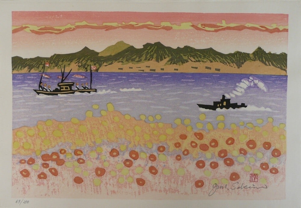 Junichiro Sekino Japan Woodblock Prints Ship Flowers Sea Sky Trees Scenery (1 of 8)