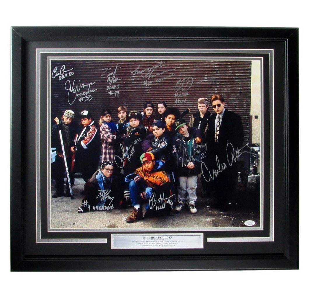 The Mighty Ducks Movie Signed 10 Cast w/ ESTEVEZ 16x20 Photo Framed JSA 166698 (1 of 5)