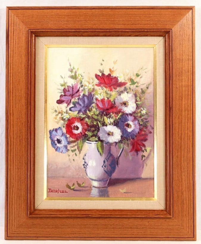 Francisco Javier signed oil painting of flowers anemone. (1 of 10)