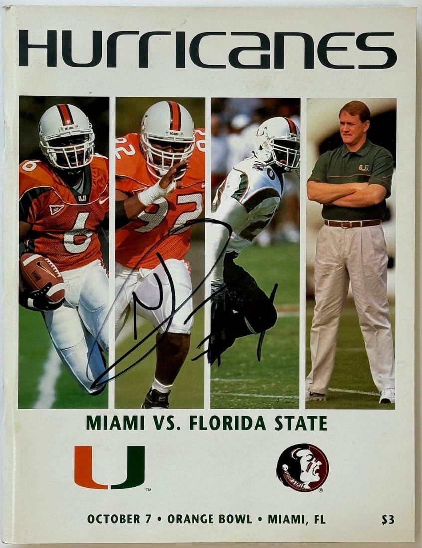 Najeh Davenport Autographed Miami Hurricanes Program vs FSU October 7 2000 (1 of 2)