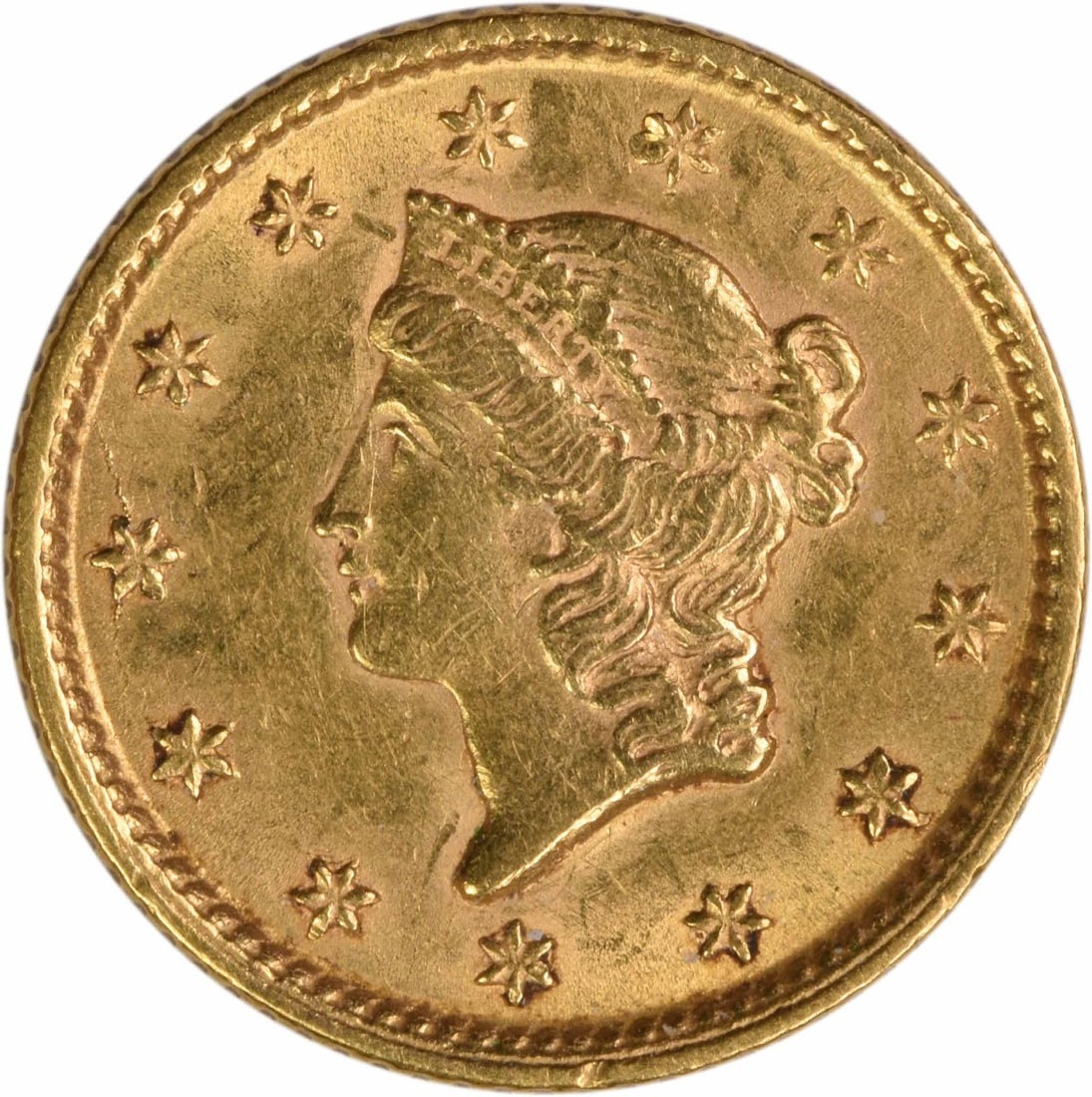 $1 Gold Slider AU Type 1853 Uncertified: $1 Gold Slider AU Type 1853 Uncertified A rare and beautiful example of American gold coinage, this 1853 $1 Gold Slider is an Uncertified Circulated piece with a rich history, boasting a stunning AU