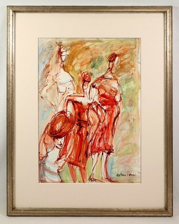 CATHERINE POIRIE Original Acrylic Gouache on Paper Signed 1987 EXPRESSIONIST: CATHERINE POIRIE Original Acrylic Gouache on Paper Signed 1987 EXPRESSIONIST A striking original piece by French artist Catherine Poirie, created in 1987, showcases the artist's unique expressionist