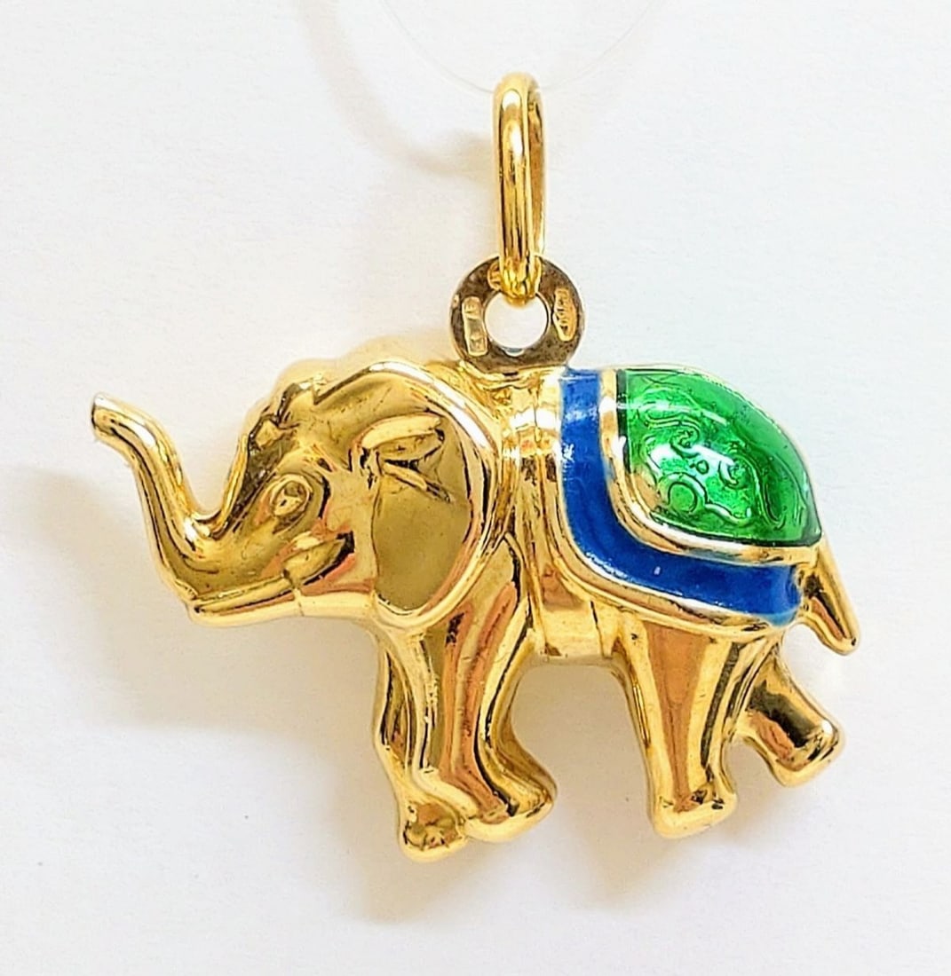 Unoaerre 18k Yellow Gold Elephant Pendant Top Necklace Charm Animal Italy (1 of 5)
