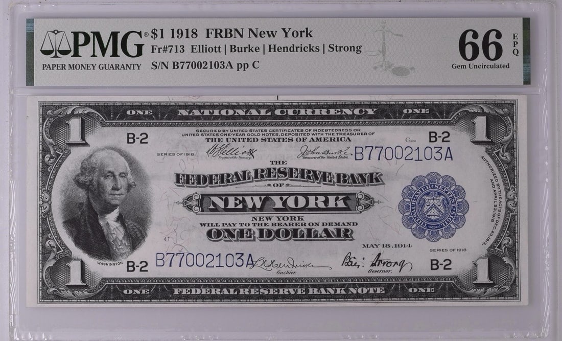 1918 $1 NEW YORK FEDERAL RESERVE BANKNOTE FR#713 PMG 66 EPQ (1 of 2)
