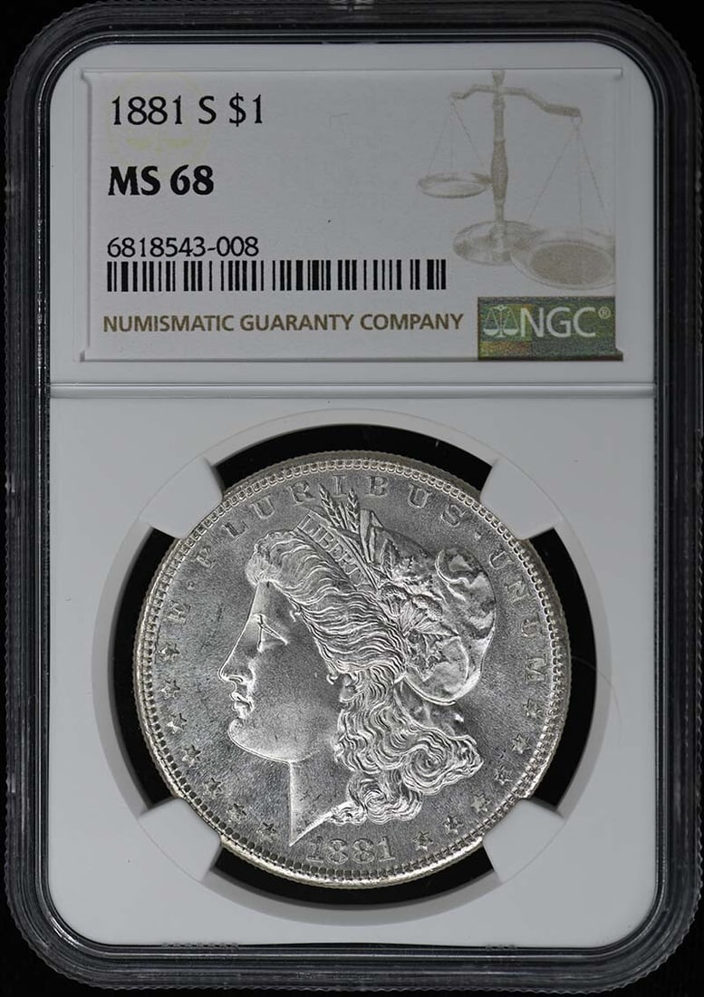 1881-S Morgan Dollar S$1 NGC MS68: 1881-S Morgan Dollar S$1 NGC MS68 Experience the majesty of the 1881-S Morgan Dollar, one of the most iconic coins in American numismatics. Graded MS68 by the Numismatic Guaranty Corporation (NGC), th