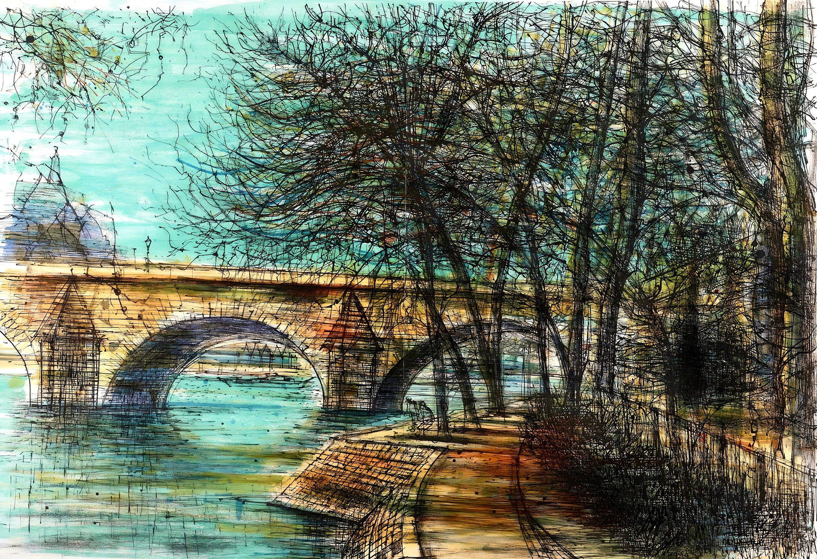 Jean Carzou, Le Pont-Neuf, Au Temps de Paris Seine, Lithograph: Jean Carzou, Le Pont-Neuf, Au Temps de Paris Seine, Lithograph A rare opportunity to own a unique piece of art, Jean Carzou's lithograph 'Le Pont-Neuf, Au Temps de Paris Seine' is a stunning example o