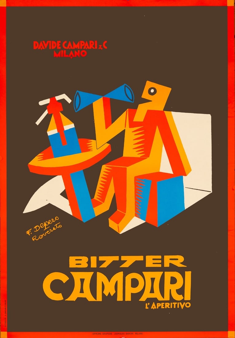 Bitter Campari Laperitivo Fortunato Depero, 1965 Art Deco Poster Futurist (1 of 3)