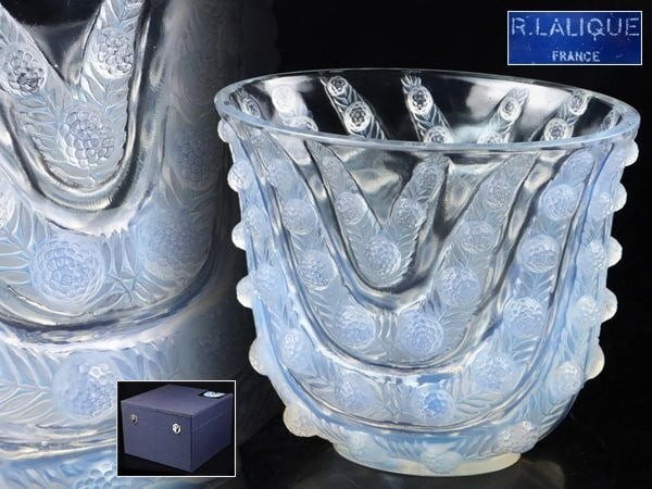 Lalique France Signed Antique Vase Opalescent Glass Vase 1937 w Box (1 of 10)
