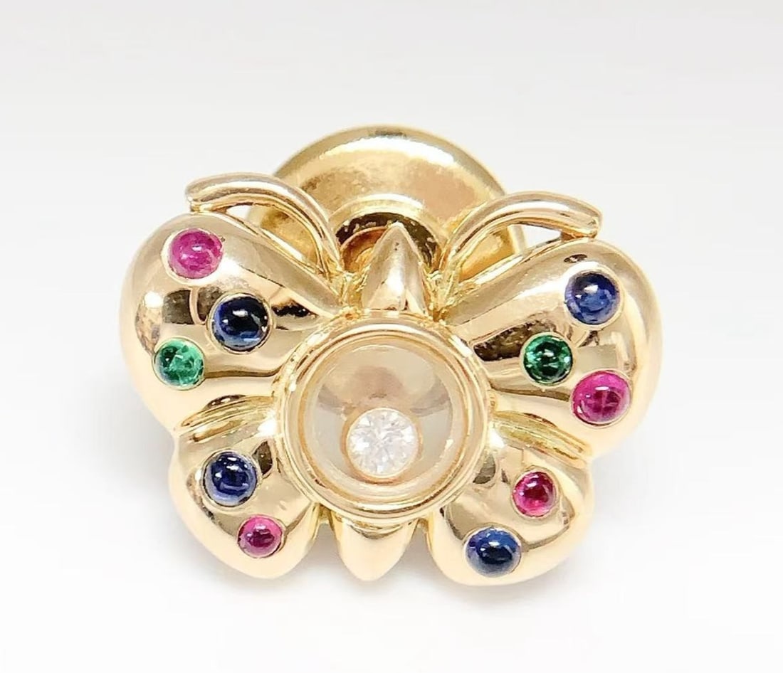 Chopard Happy Diamonds Ruby Emerald Sapphire 18k Yellow Gold Butterfly Brooch (1 of 10)
