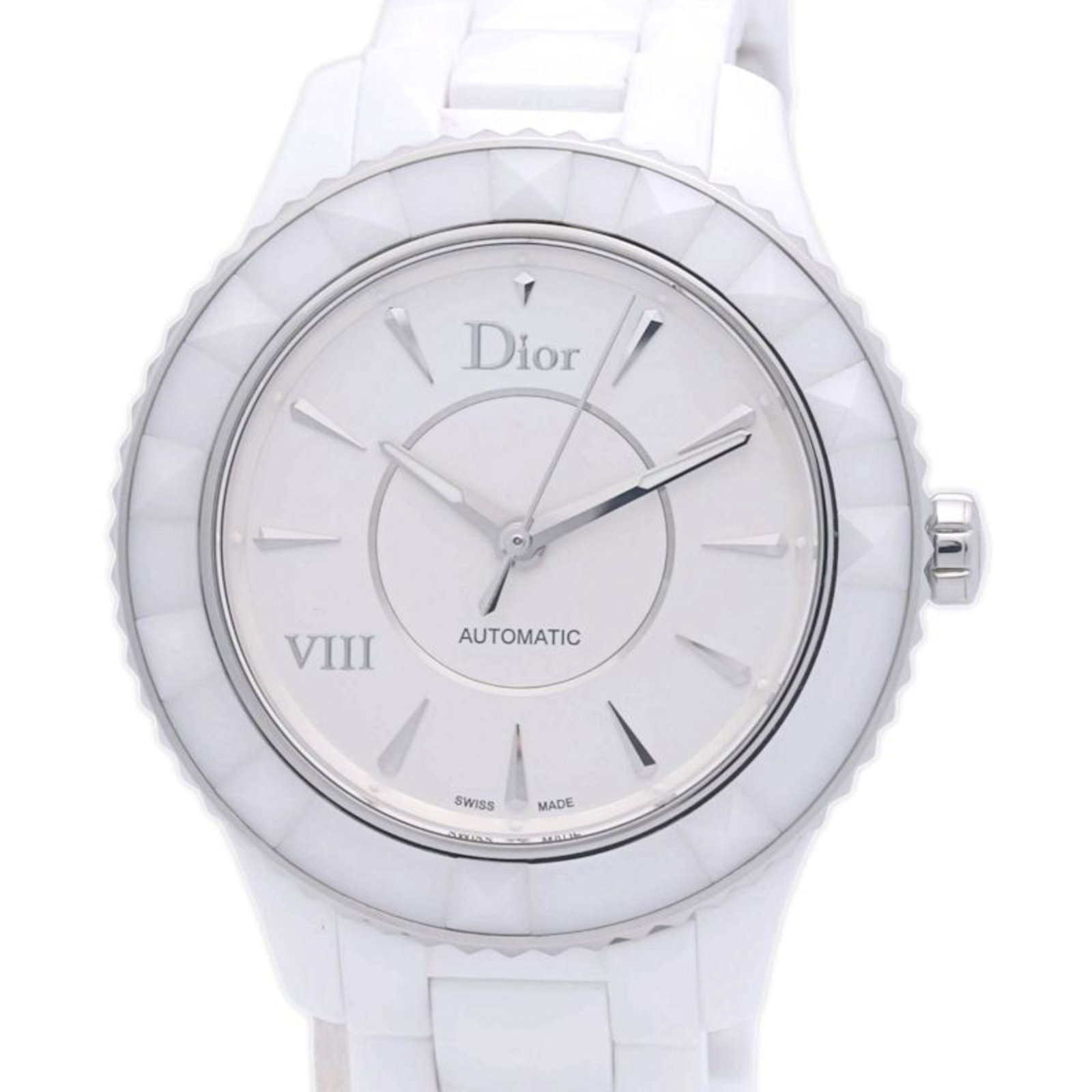 Christian Dior Wristwatch: Christian Dior Wristwatch A sleek and sophisticated timepiece, this Christian Dior wristwatch boasts a striking white ceramic dial against a rich ceramic band, making it a stylish accessory for any di