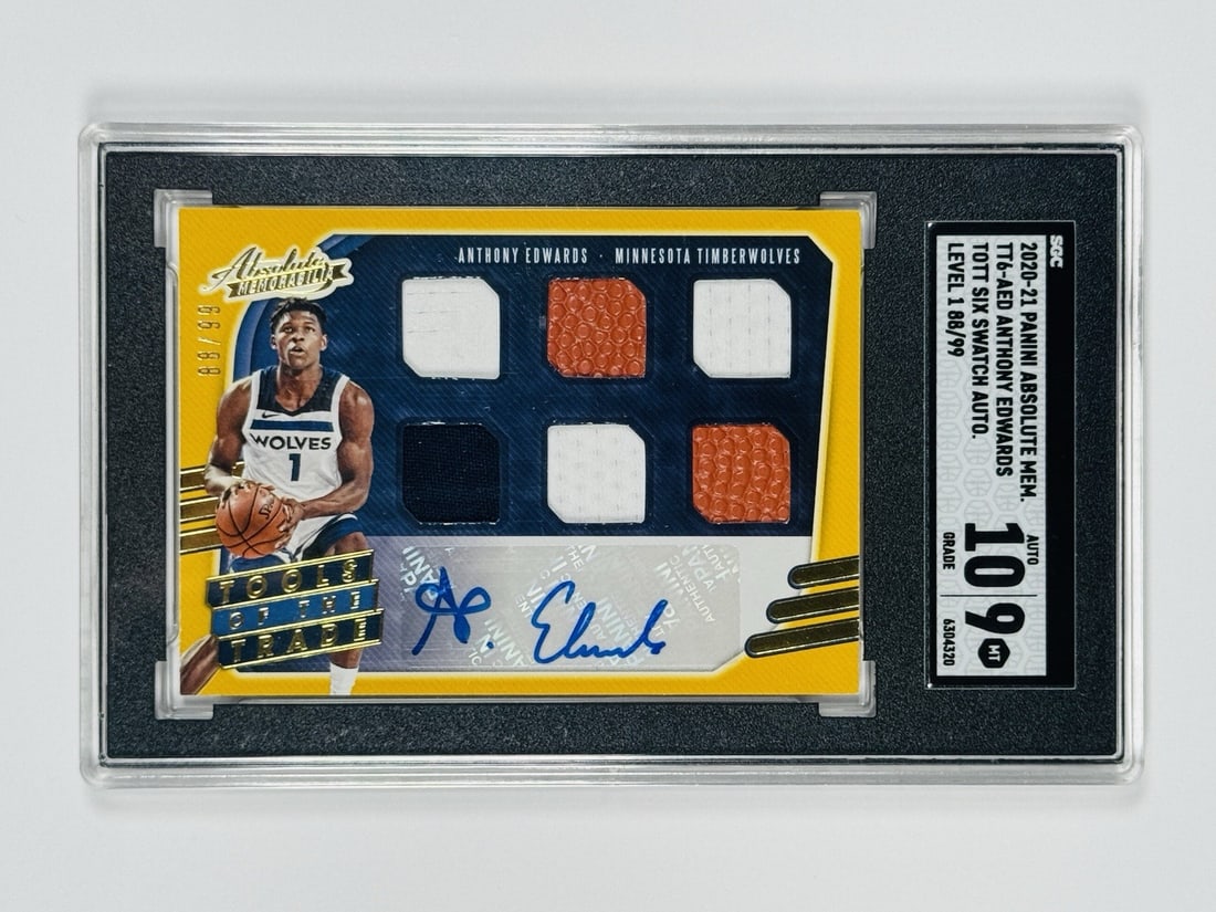 2020 PANINI ABSOLUTE ANTHONY EDWARDS TOOLS OF THE TRADE 6 SWATCH AUTO/ 99 SGC 9 (1 of 2)