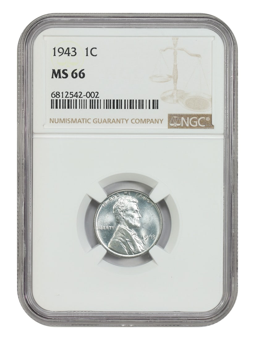1943 1C NGC MS66 - Lincoln Cent (Wheat Reverse) - WW2 Steel Cent (1 of 4)