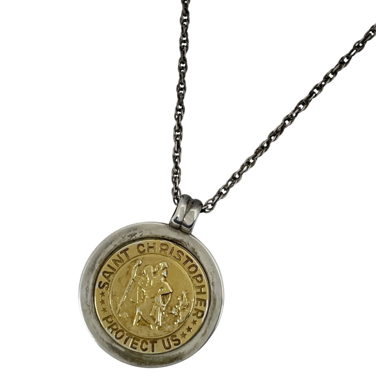 Tiffany & Co. St. Christopher Necklace, 18KT Sterling Silver Gold, Women's: Tiffany & Co. St. Christopher Necklace, 18KT Sterling Silver Gold, Women's Exceptional Tiffany Co St Christopher Necklace available for auction. Review complete item specifications below for detailed