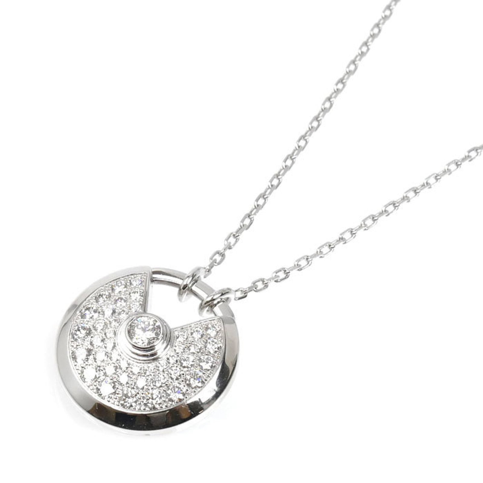 CARTIER 18KWG White Gold Amulet Necklace with Diamonds, 11.8g, 60cm, Women's. (1 of 6)