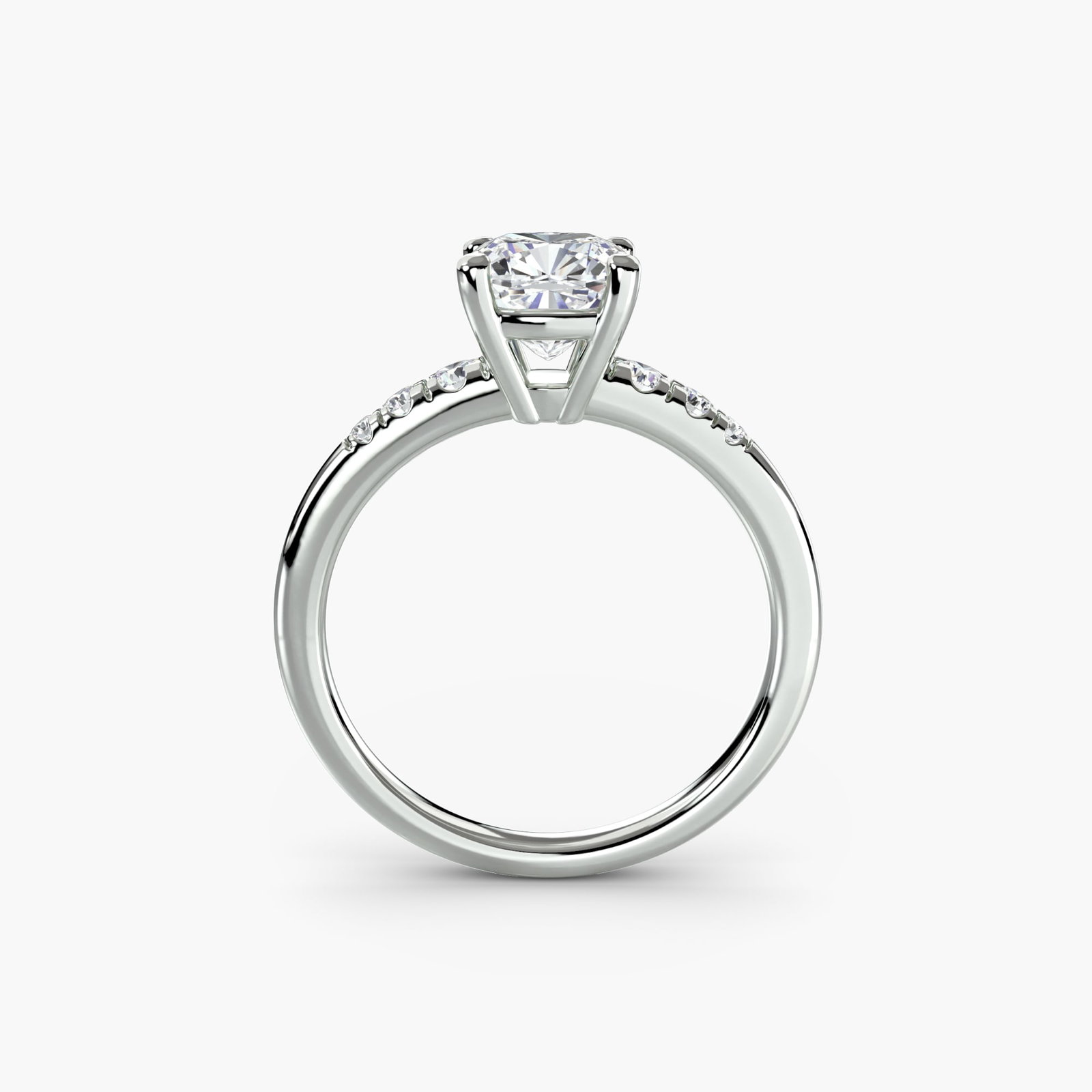 Solitaire Cushion 14Kt White Gold Ring Setting: Solitaire Cushion 14Kt White Gold Ring Setting Elegant simplicity is at the heart of this 14Kt white gold cushion ring setting, featuring six lab-grown side stones totaling 0.135 carats in EF/VS