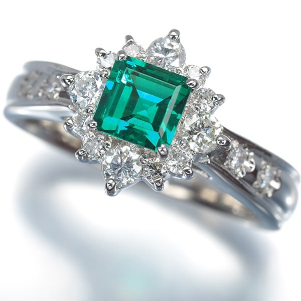 Crescent Vert Ring Lab-Created Emerald 0.60Ct Diamond 0.41Ct Pt 900 (1 of 5)