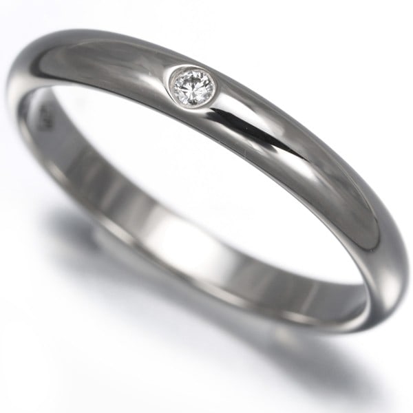 Cartier Ring Diamond 1895 Wedding Band 2.4Mm 1P Eu47 950 Platinum (1 of 4)