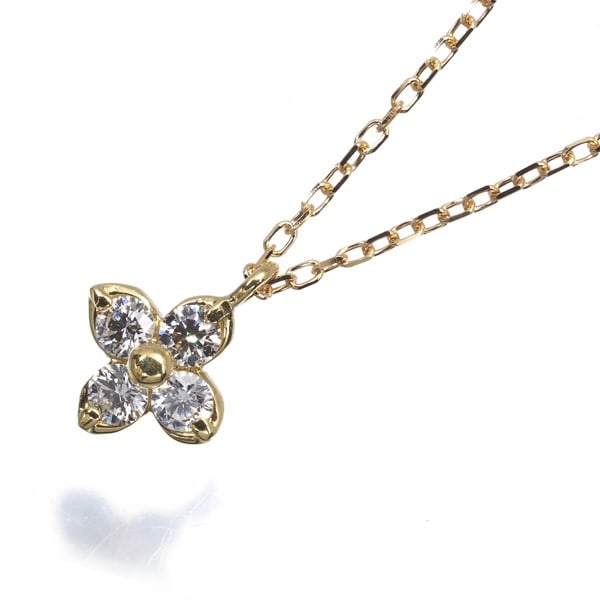Yellow Gold Flower Diamond Necklace 0.15Ct 18K (1 of 4)