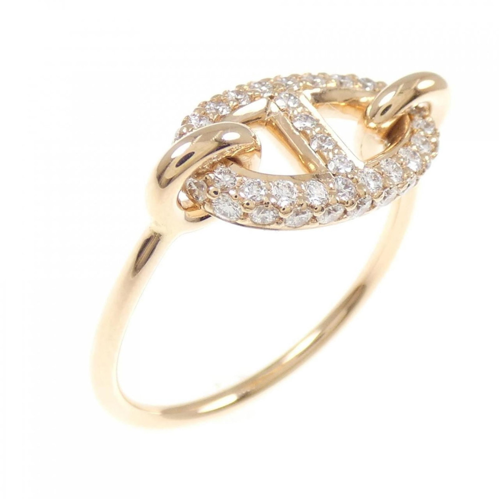 Pink Gold 18K Hermes Ring Band: Pink Gold 18K Hermes Ring Band A delicate and elegant pink gold 18K Hermes ring band adorns the finger with its subtle shine and understated sophistication, featuring a diamond stone for added sparkle