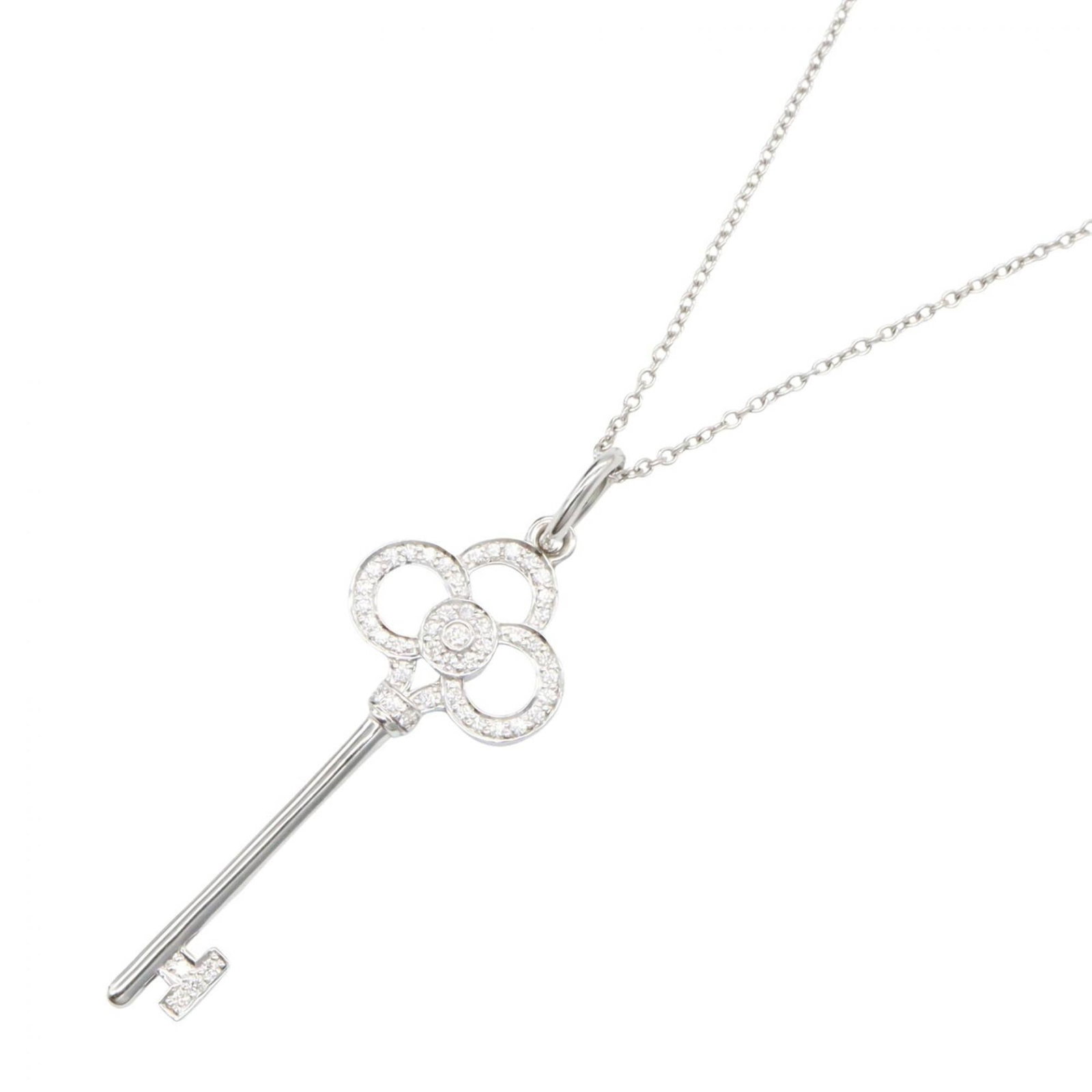 Tiffany & Co. Crown Key Necklace, Diamond 18K White Gold (18KWG), Diamond, Women's, Silver Tone,: Tiffany & Co. Crown Key Necklace, Diamond 18K White Gold (18KWG), Diamond, Women's, Silver Tone, A stunning 18K white gold necklace from Tiffany & Co., featuring a beautiful diamond pendant in a sleek