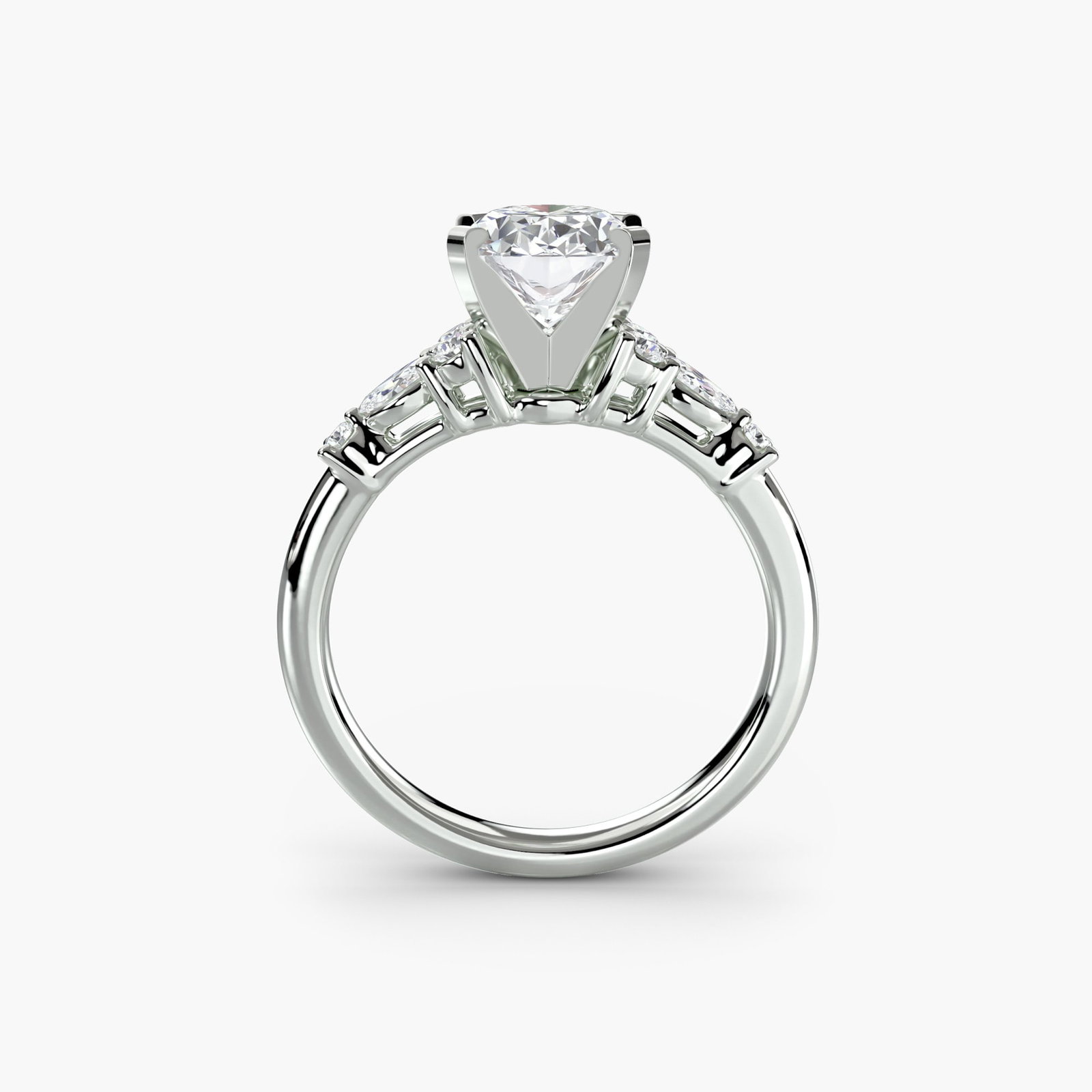 Side Stone Oval 14Kt White Gold Ring Setting (1 of 5)