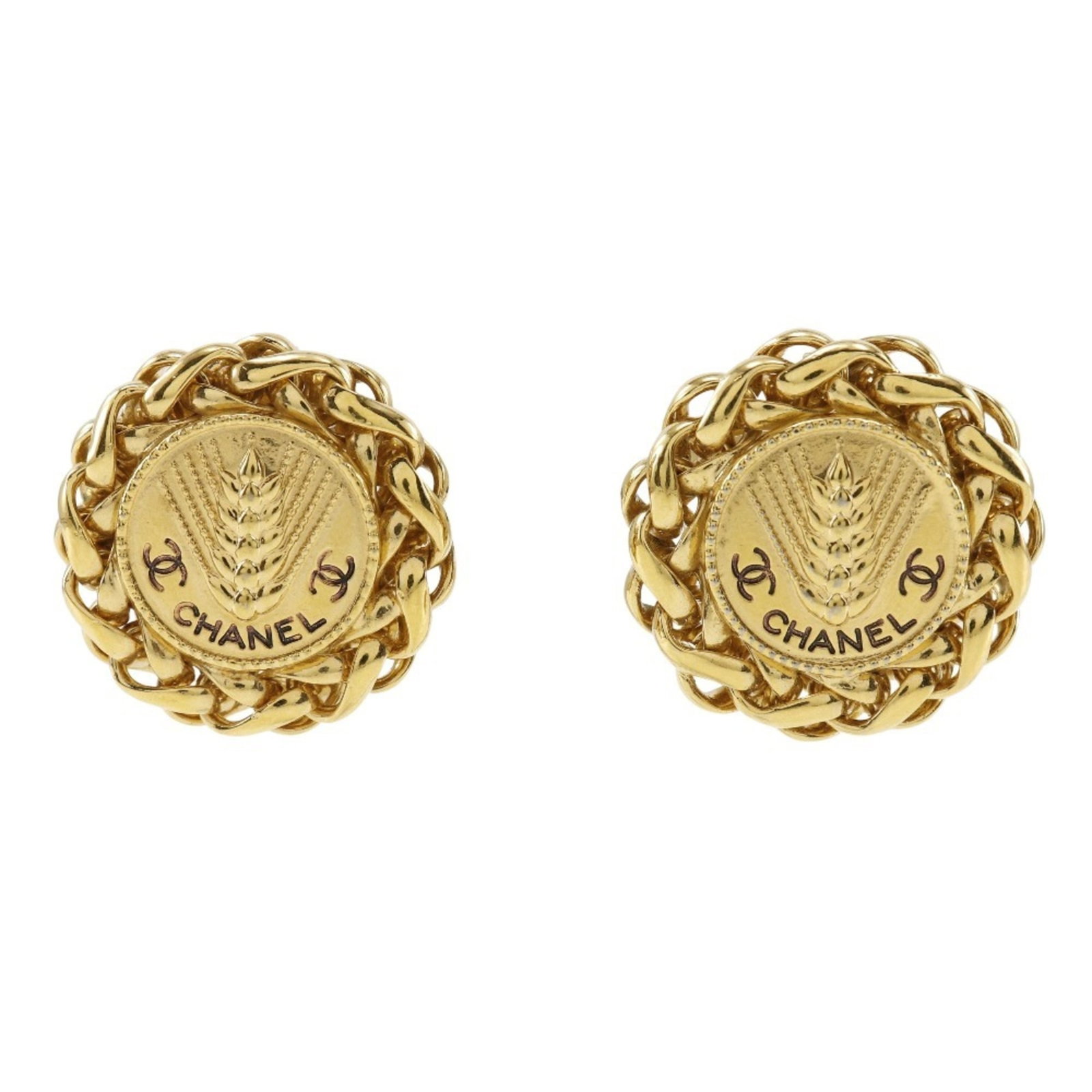 Chanel Clip Earrings Gold Plating: Chanel Clip Earrings Gold Plating Elegant Chanel clip earrings with gold plating, featuring a classic design that adds sophistication to any outfit. With their 34mm x 34mm size and 50g weight, these e