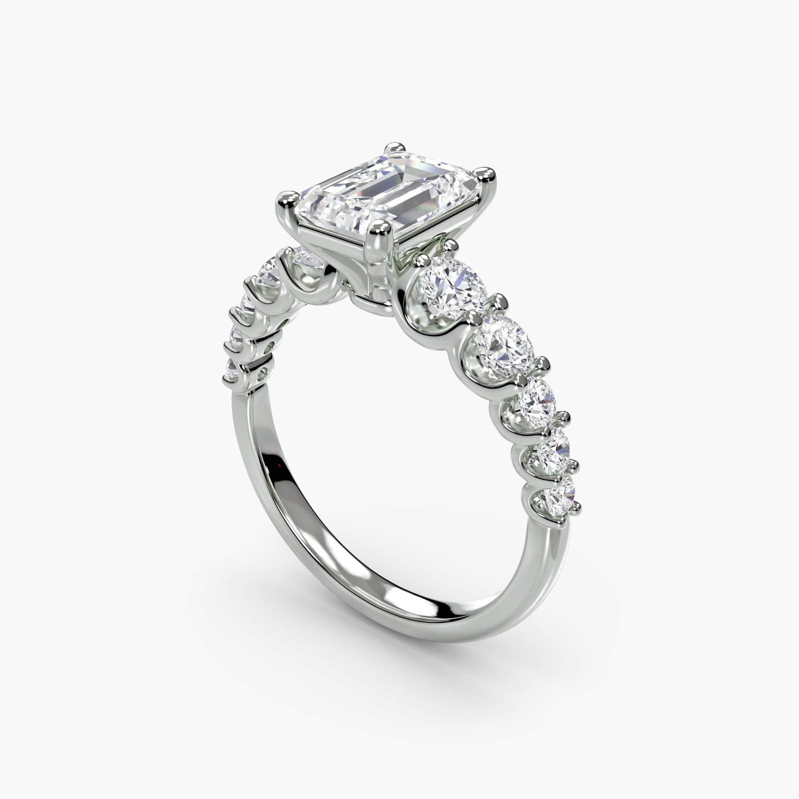 Side Stone Emerald 950 Platinum Ring Setting - 5