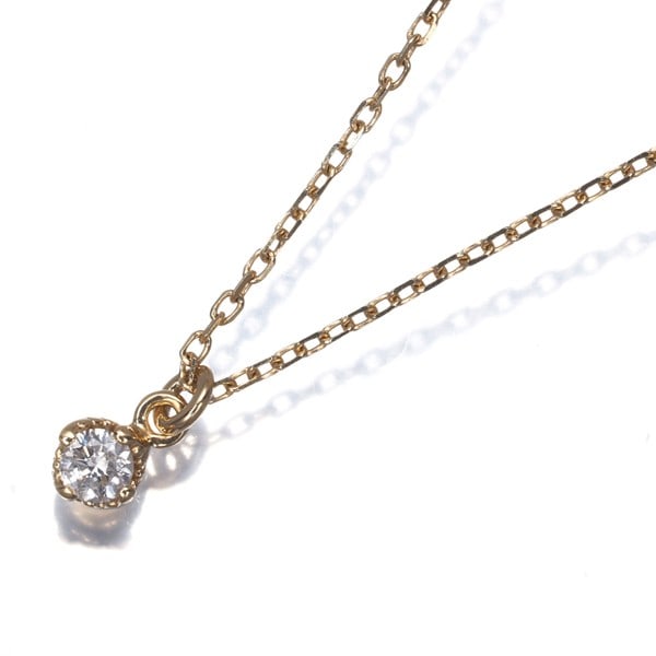 Agete Necklace Diamond 0.05Ct Solitaire 14K 585 Yellow Gold (1 of 4)