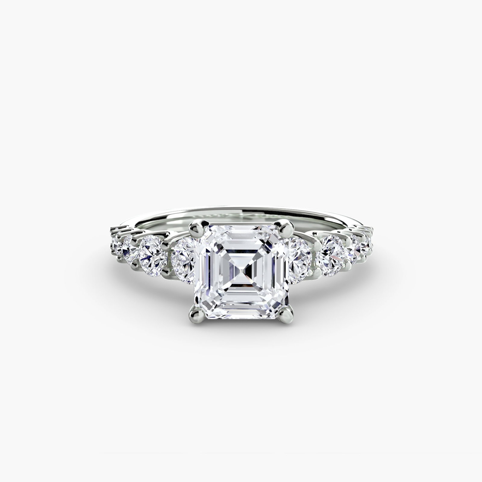 Side Stone Asscher 950 Platinum Ring Setting - 2