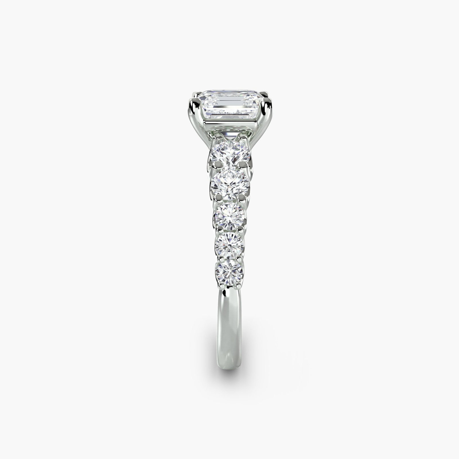 Side Stone Asscher 950 Platinum Ring Setting - 3