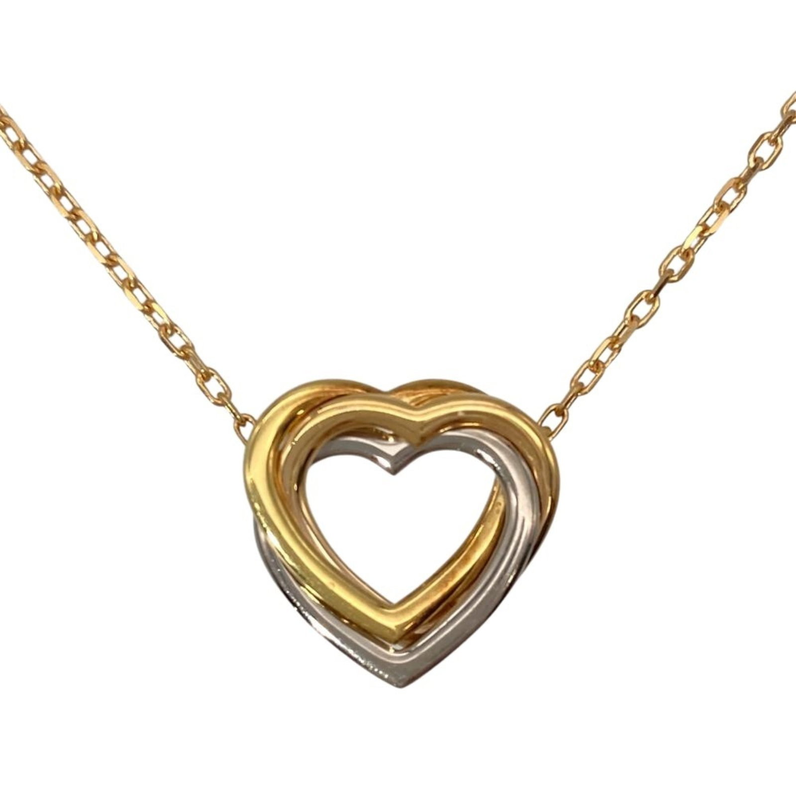 Cartier Trinity Heart Necklace, 18K, 4.6g, 18K Yellow Gold, White Pink Gold (Yellow x Gold): Cartier Trinity Heart Necklace, 18K, 4.6g, 18K Yellow Gold, White Pink Gold (Yellow x Gold) A stunning Cartier Trinity Heart Necklace, crafted from 18K yellow gold and white pink gold, adds a touch