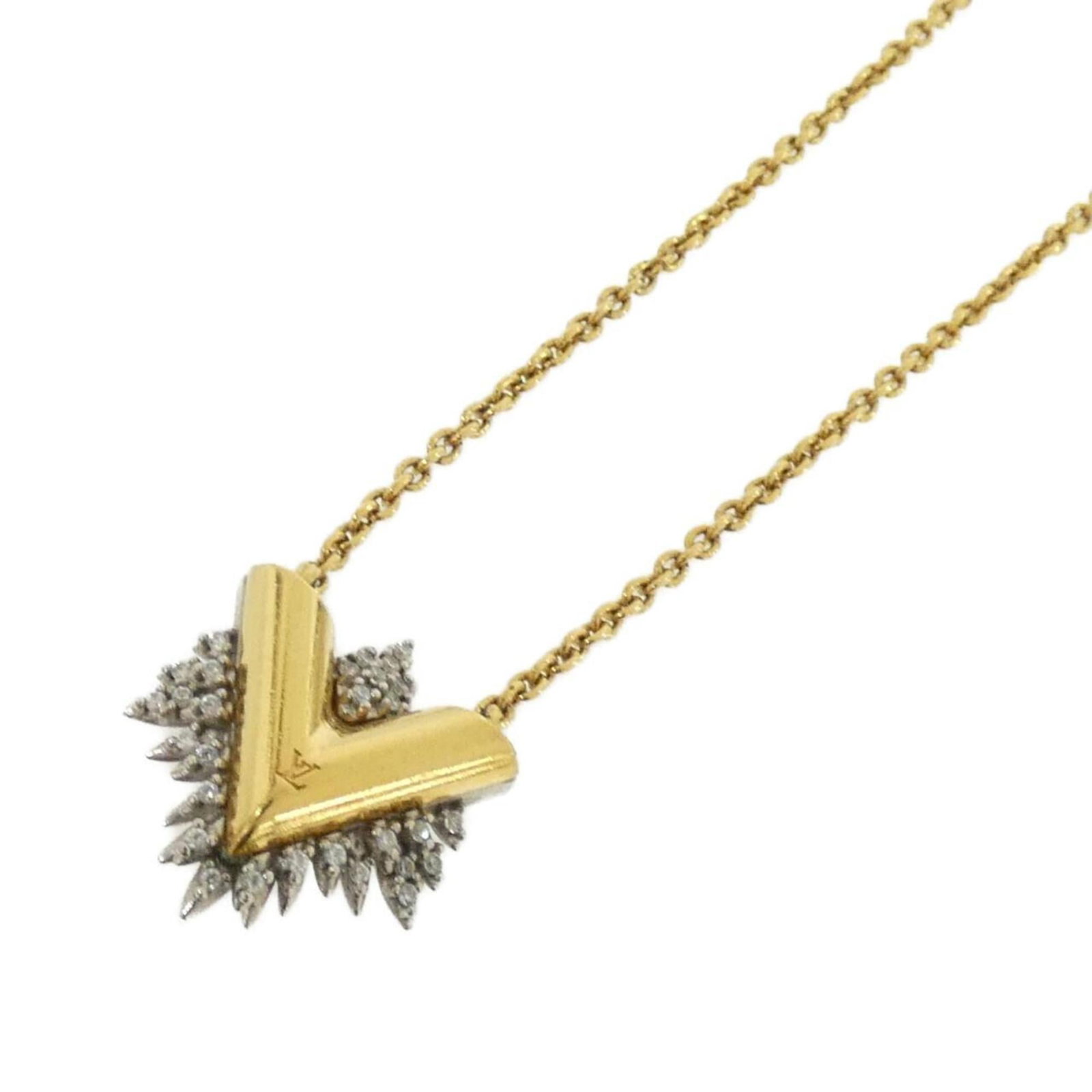 Louis Vuitton Collier Glory V M00366 Necklace: Louis Vuitton Collier Glory V M00366 Necklace A stunning Louis Vuitton Collier Glory necklace in gold, featuring a 20mm x 17mm pendant with a sleek design. This pre-owned piece boasts a classic look