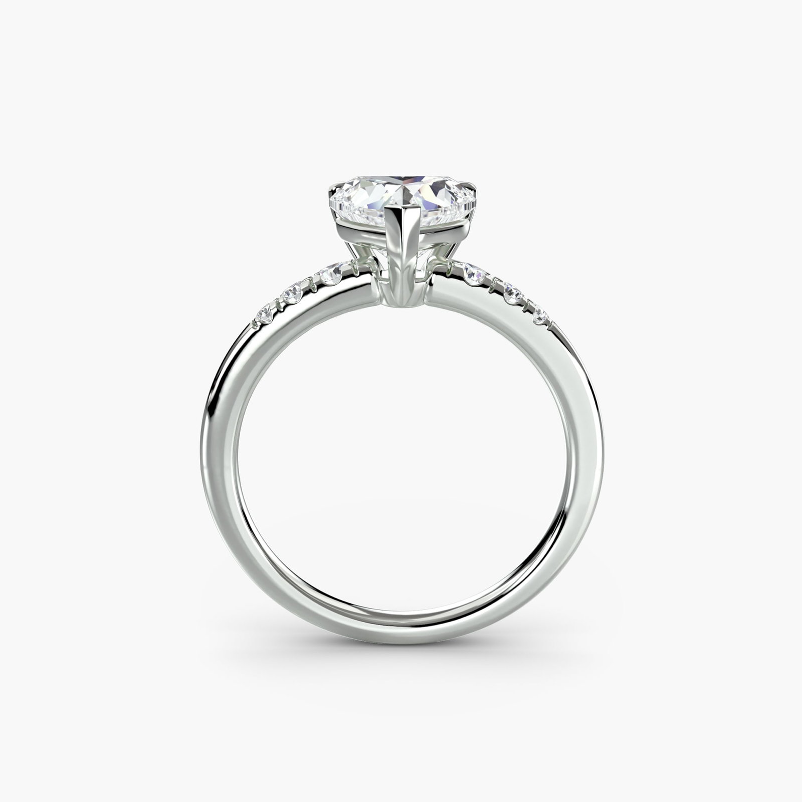 Solitaire Heart 18Kt White Gold Ring Setting: Solitaire Heart 18Kt White Gold Ring Setting Elevate your style with this stunning 18Kt White Gold Solitaire Heart Ring Setting, featuring six lab-grown side stones totaling 0.135 carats in EF/VS