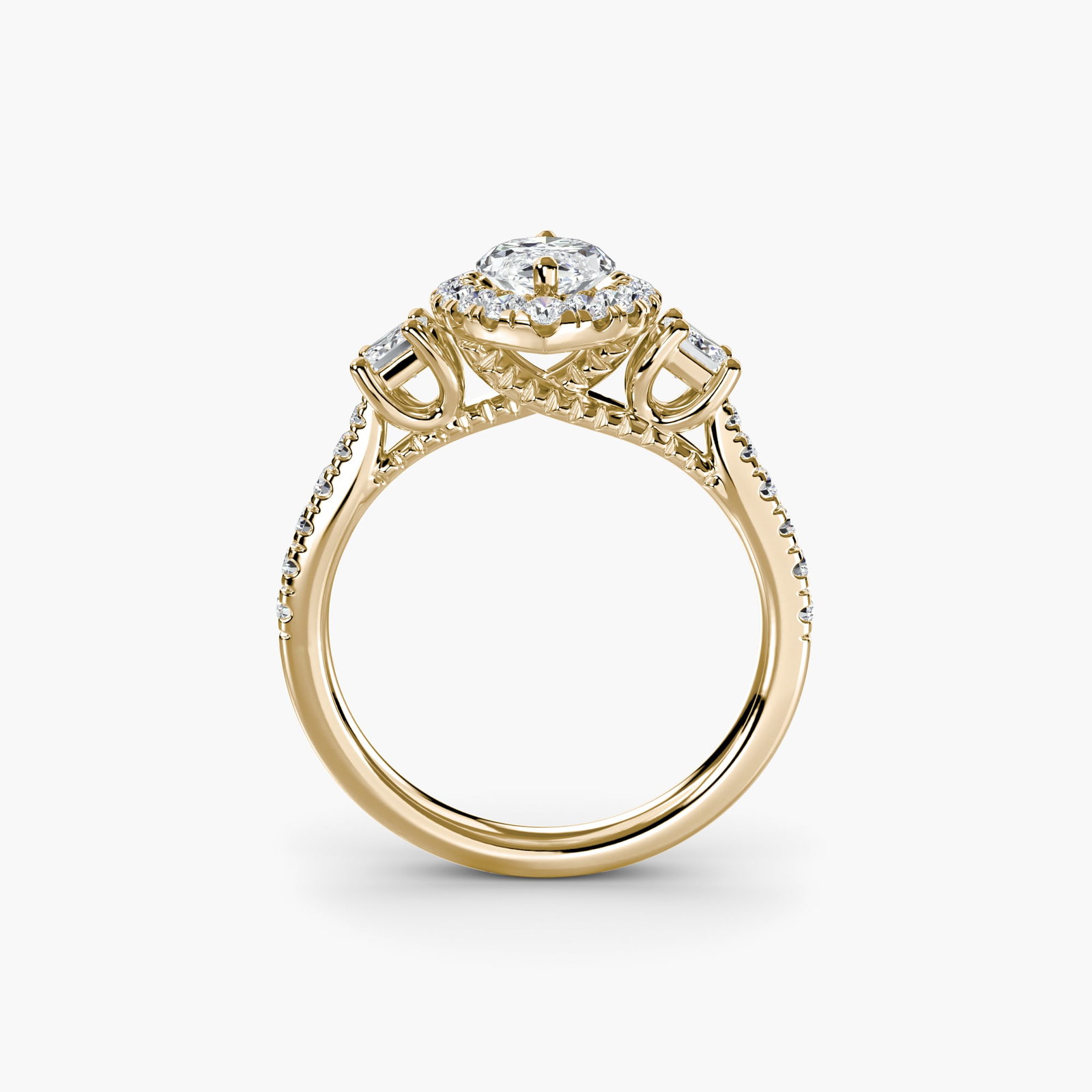 Halo Marquise 14Kt Yellow Gold Ring Setting: Halo Marquise 14Kt Yellow Gold Ring Setting Elevate your style with this stunning 14Kt yellow gold marquise ring setting, featuring 32 side stones that total 0.696 carats of lab-grown sparkle. The