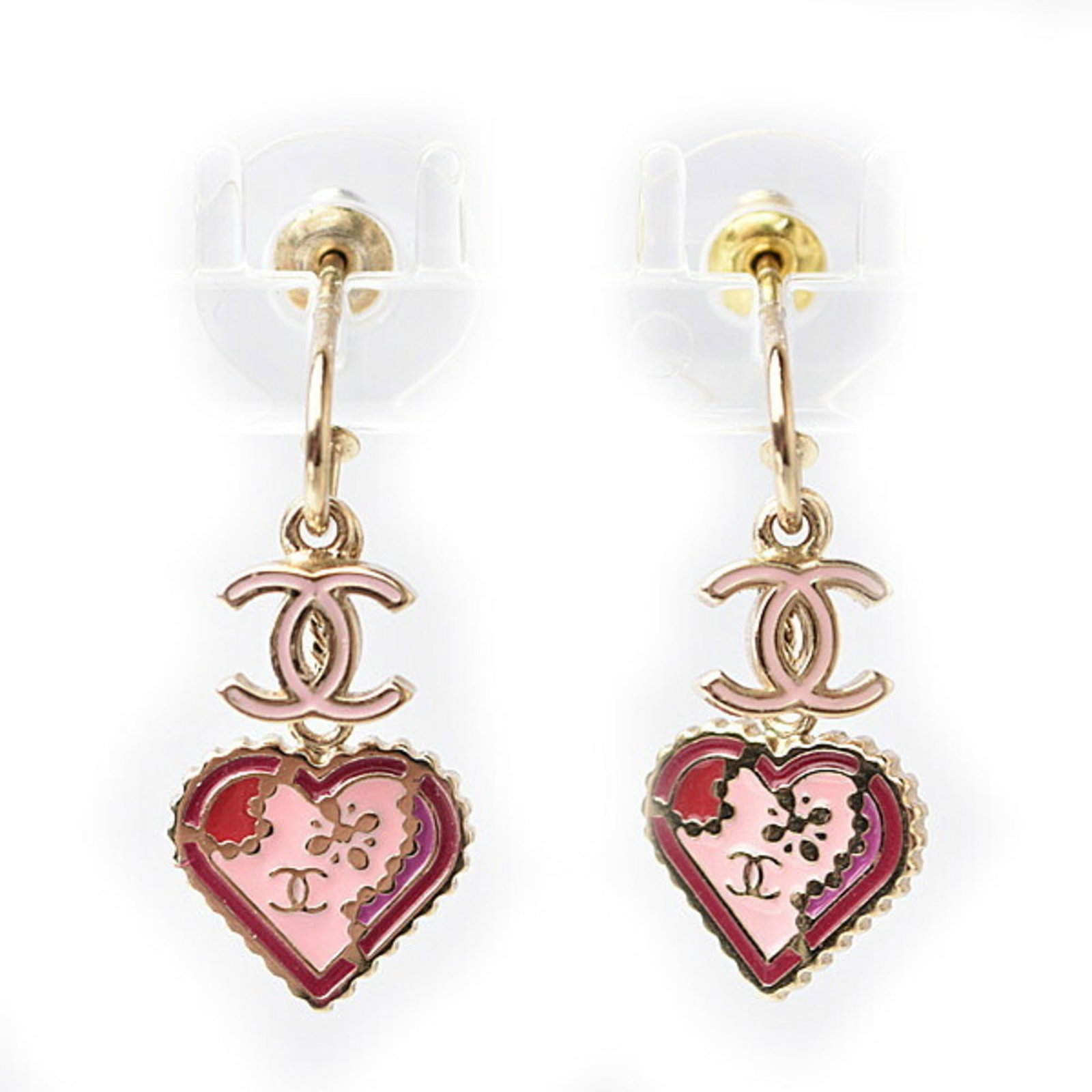 Chanel Drop Earrings: Chanel Drop Earrings Authentic Chanel drop earrings in gold and pink resin, featuring a classic casual style that adds a touch of sophistication to any outfit. With their 26mm x 12mm size and subtle