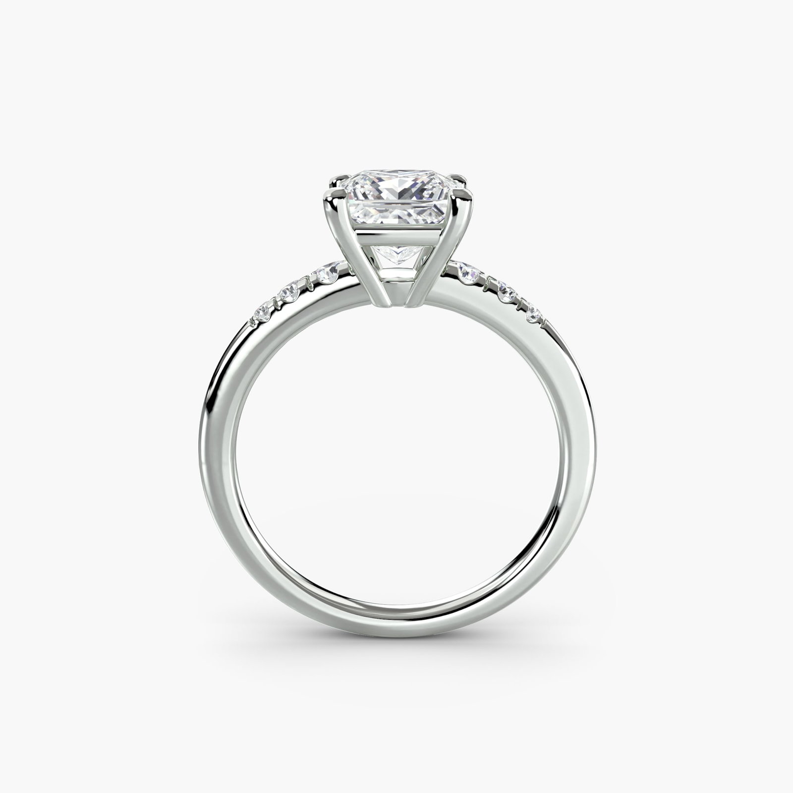 Solitaire Princess 950 Platinum Ring Setting: Solitaire Princess 950 Platinum Ring Setting Experience the elegance of 950 platinum with this stunning Solitaire Princess ring setting, showcasing six lab-grown side stones totaling 0.135 carats in E