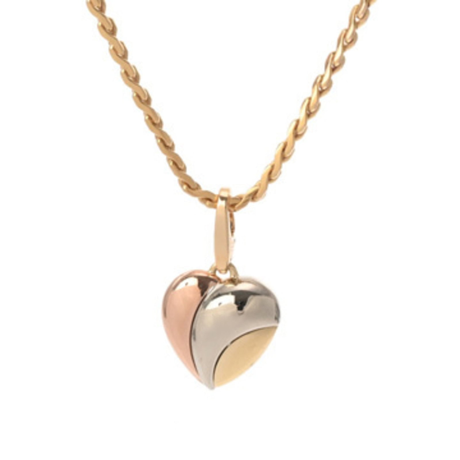 TIFFANY&Co. Tiffany Trinity Heart Charm Women's 18K Yellow Gold, Pink White Gold Necklace, Grade A,: TIFFANY&Co. Tiffany Trinity Heart Charm Women's 18K Yellow Gold, Pink White Gold Necklace, Grade A, A stunning Tiffany&Co. Trinity Heart Charm necklace in 18K pink, white, and yellow gold, featuring a