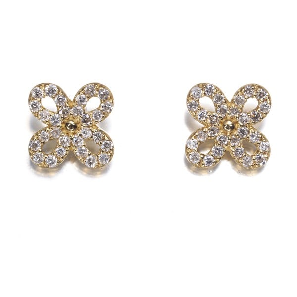 Diamond 0.10Ct/ 0.10Ct Flower Earrings 18K 750 Yellow Gold (1 of 4)