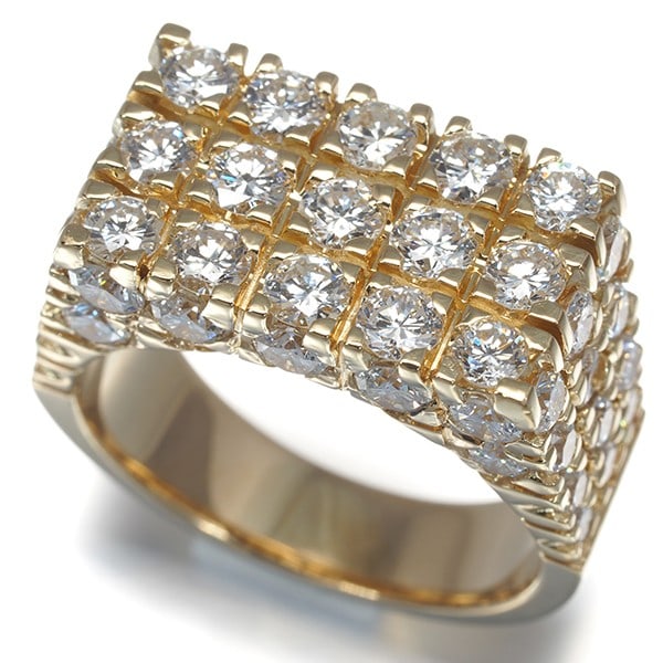 Diamond 3.55Ct Paved Square Ring 18K 750 Yellow Gold (1 of 5)