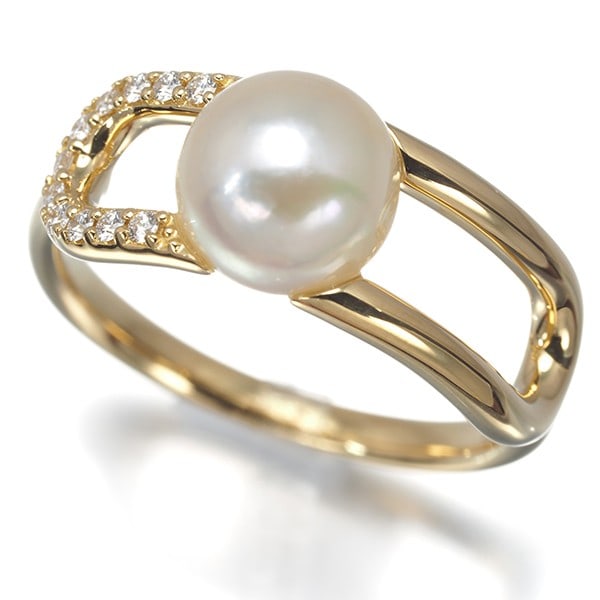 Tasaki Ring Akoya Pearl 7.7Mm Diamond Fine Links Us6.5-6.75 18K Yg: Tasaki Ring Akoya Pearl 7.7Mm Diamond Fine Links Us6.5-6.75 18K Yg A stunning 18k yellow gold ring from TASAKI, featuring a beautiful Akoya pearl with a lustrous 7.7mm diameter, set in fine links. Thi