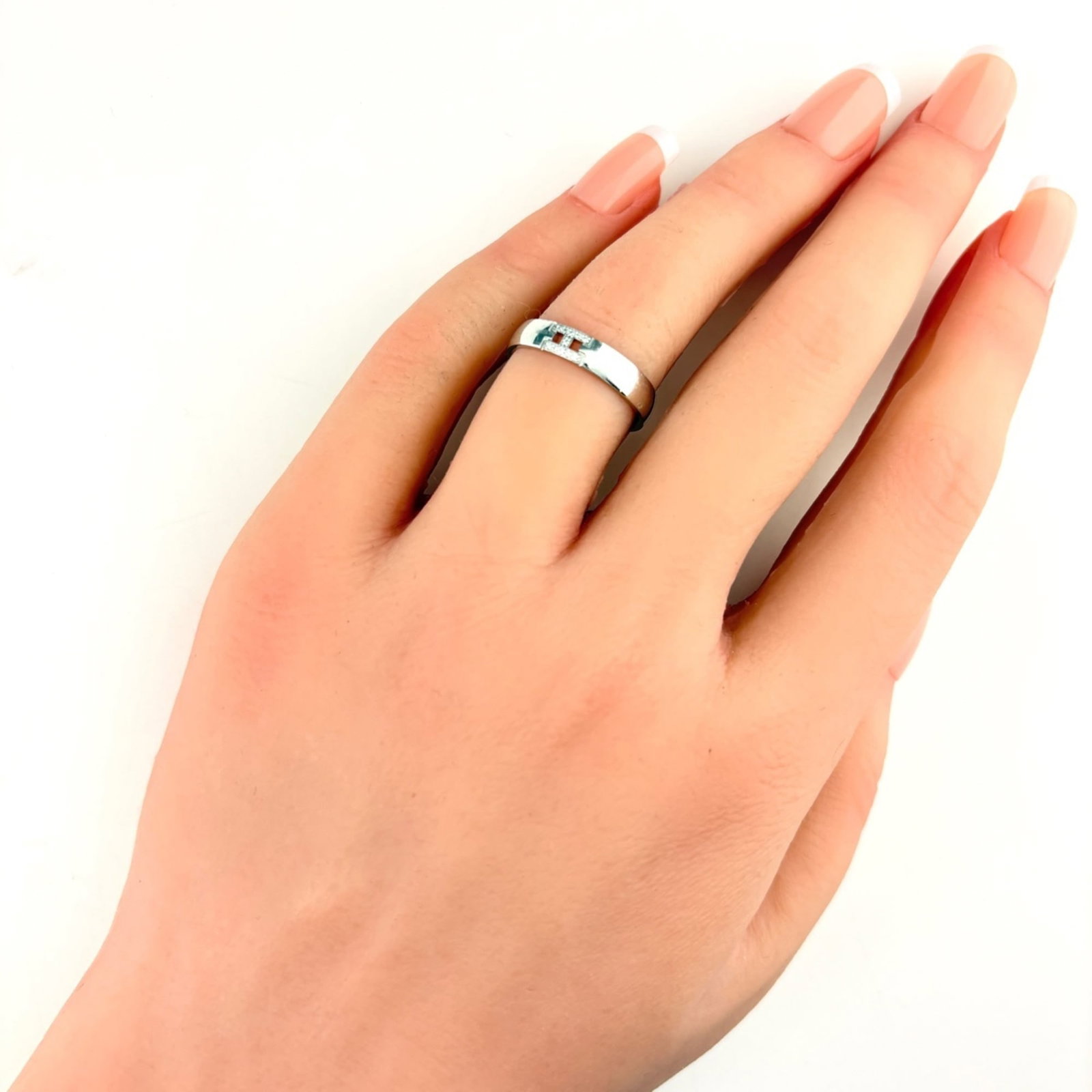 Hermes diamond silver ring. - 6
